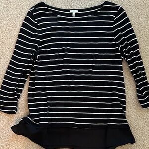 Talbots Black and White Striped Long Sleeve Top